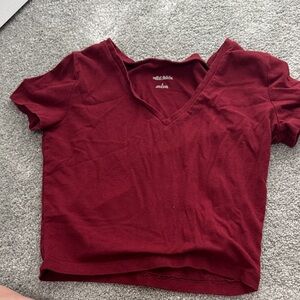 Wild Fable Women's Deep Red V-Neck Tee
